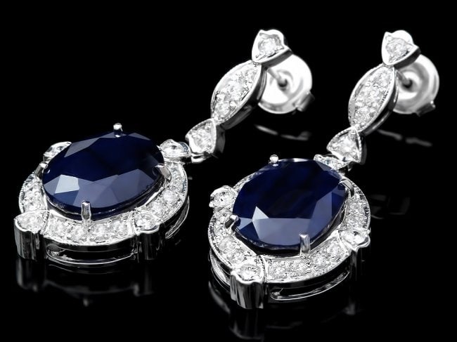 14k Gold 21ct Sapphire 1.70ct Diamond Earrings: Retail: $21,360.00 ****** 14k Gold 21ct Sapphire 1.70ct Diamond Earrings ****** Metal: 14k Solid White Gold / Total Item Weight: 13.0 grams / Country Made: United States / / Main Stone: Sapphire / Col