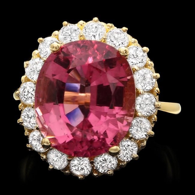 14k Gold 10.50ct Tourmaline 1.50ct Diamond Ring: Retail: $23,700.00 ****** 14k Gold 10.50ct Tourmaline 1.50ct Diamond Ring ****** Metal: 14k Solid Yellow Gold / Total Item Weight: 8.5 grams / Country Made: United States / / Main Stone: Tourmaline / 