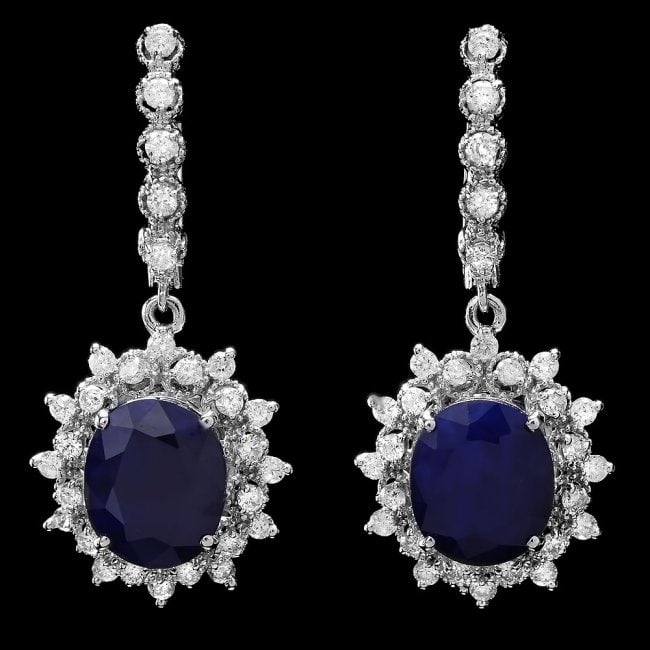 14k Gold 10ct Sapphire 1.65ct Diamond Earrings: Retail: $13,850.00 ****** 14k Gold 10ct Sapphire 1.65ct Diamond Earrings ****** Metal: 14k Solid White Gold / Total Item Weight: 9.5 grams / Country Made: United States / / Main Stone: Sapphire / Colo