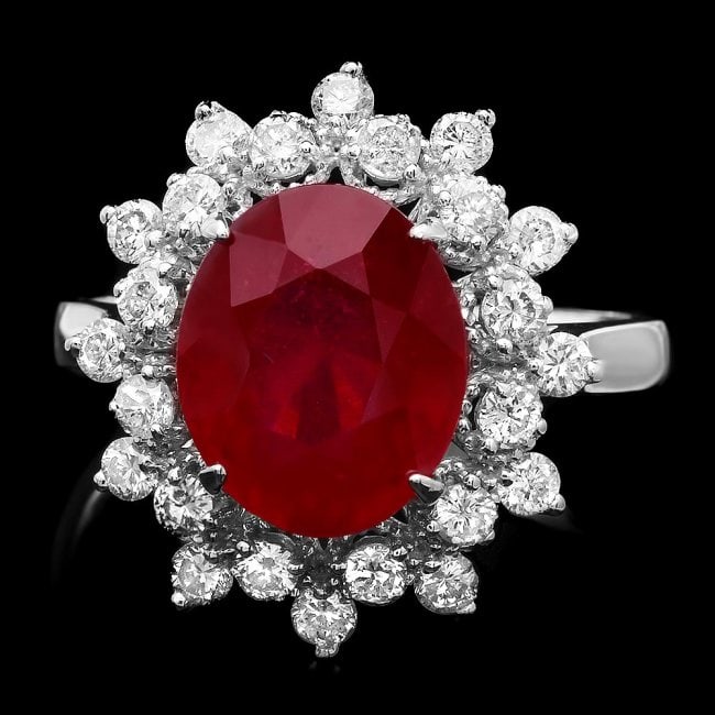 14k White Gold 5.00ct Ruby 0.80ct Diamond Ring: Retail: $5,300.00 ****** 14k White Gold 5.00ct Ruby 0.80ct Diamond Ring ****** Metal: 14k Solid White Gold / Size: 7 / Total Item Weight: 4.6 grams / Country Made: United States / / Main Stone: Ruby /
