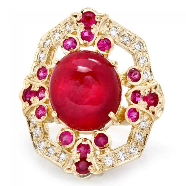 14k Yellow Gold 13ct Ruby 0.50ct Diamond Ring - 2