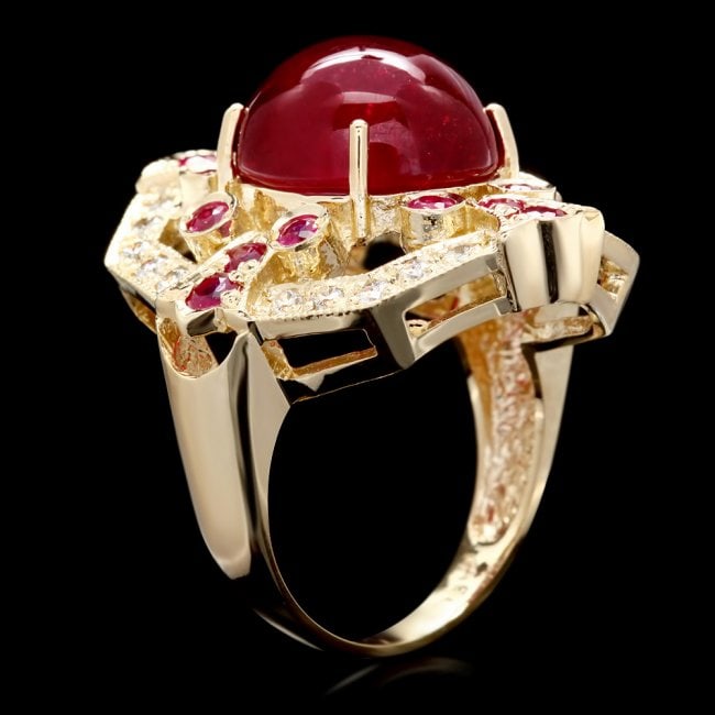 14k Yellow Gold 13ct Ruby 0.50ct Diamond Ring - 3