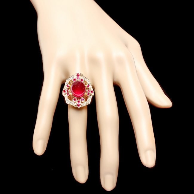 14k Yellow Gold 13ct Ruby 0.50ct Diamond Ring - 4