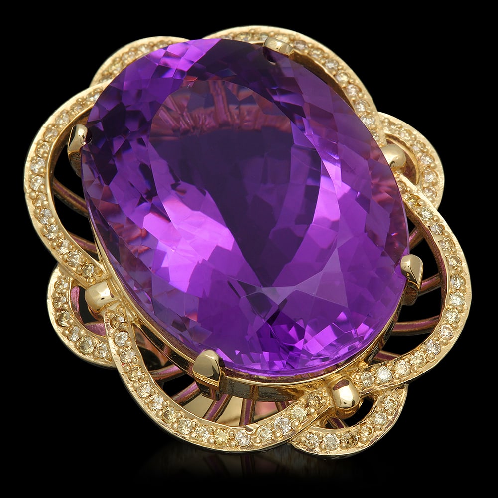 14K Gold 53.22ct Amethyst 1.00ct Diamond Ring: Retail: $15,932.00 ****** 14K Gold 53.22ct Amethyst 1.00ct Diamond Ring ****** Metal: 14K Solid Gold / Total Item Weight: 25.7 grams / Country Made: United States / / Main Stone: Amethyst / Color: Pur
