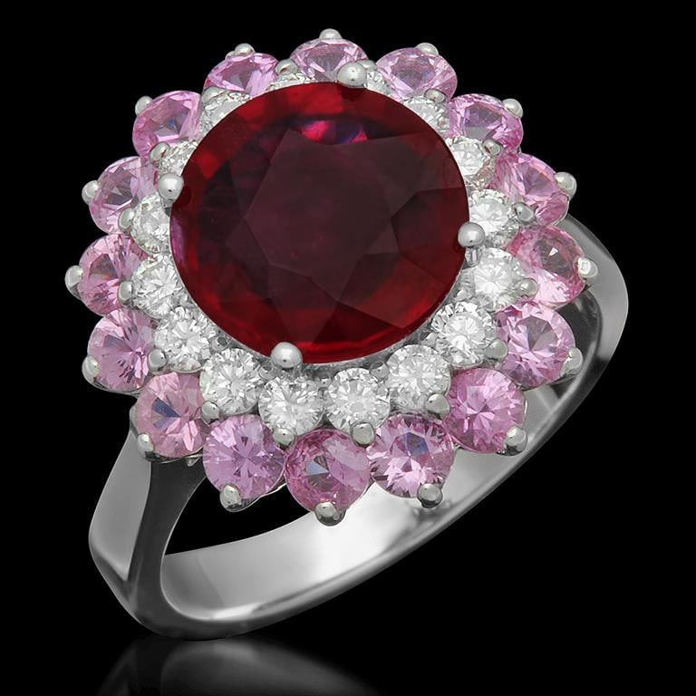 14K 2.78ct Ruby, 2.08ct Pink Sapphire, 0.61ct Diamond Ring: Retail: $5,326.00 ******Ruby, Pink Sapphire, Diamond Ring ****** Metal: 14K Solid White Gold / Total Item Weight: 6.5 / Country Made: United States / / Main Stone: Ruby / Color: Red / Carat Total Weig