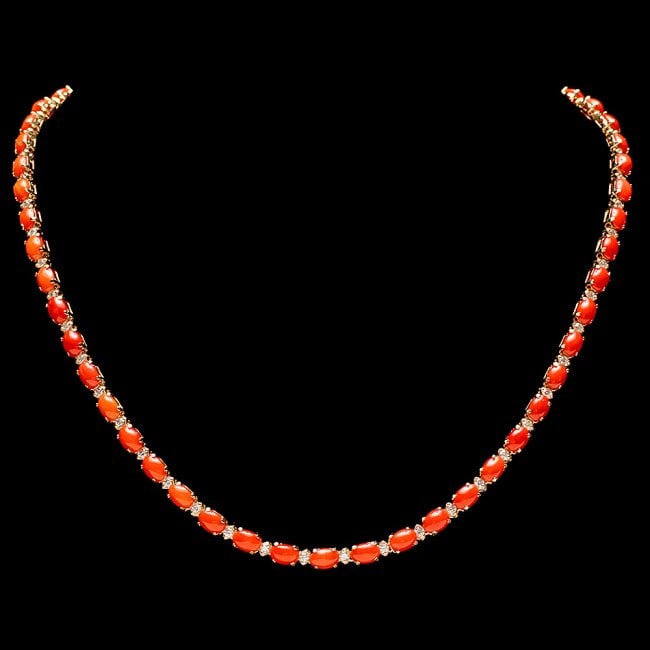 14k Gold 16ct Coral 1.70ct Diamond Necklace (1 of 6)