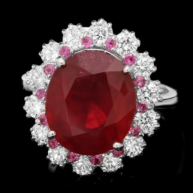 14k White Gold 8.00ct Ruby 1.30ct Diamond Ring: Retail: $8,200.00 ****** 14k White Gold 8.00ct Ruby 1.30ct Diamond Ring ****** Metal: 14k Solid White Gold / Size: 7.5 / Total Item Weight: 6.5 grams / Country Made: United States / / Main Stone: Ruby