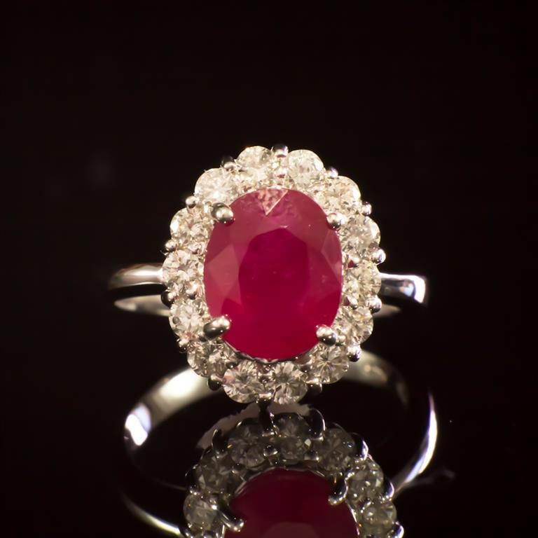 14K Gold 3.96ct Ruby 1.00ct Diamond Ring: Retail: $5,428.00 ******14K Gold Ruby & Diamond Ring ****** Metal: 14K Solid White Gold / Total Item Weight: 5.8 grams / Country Made: United States / / Main Stone: Ruby / Color: Red / Carat Total Wei