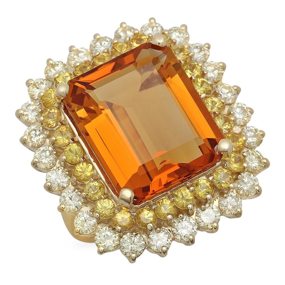 14K Gold 13.81ct Citrine 1.97ct Sapphire 2.39ct Diamond Ring: Retail: $12,800.00 ****** 14K Gold 13.81ct Citrine 1.97ct Sapphire 2.39ct Diamond Ring ****** Metal: 14K Solid Gold / Total Item Weight: 15.1 grams / Country Made: United States / / Main Stone: Citrin