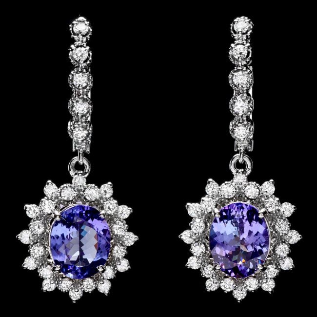 14k Gold 5ct Tanzanite 1.60ct Diamond Earrings: Retail: $9,300.00 ****** 14k Gold 5ct Tanzanite 1.60ct Diamond Earrings ****** Metal: 14k Solid White Gold / Total Item Weight: 7.5 grams / Country Made: United States / / Main Stone: Tanzanite / Colo