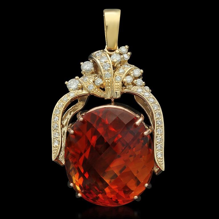 14K Gold 47.70ct Citrine 1.10ct Diamond Pendant: Retail: $19,870.00******14K Gold Citrine & Diamond Pendant****** Metal: 14K Solid Yellow Gold / Total Item Weight: 19.6 / Country Made: United States / / Main Stone: Citrine / Color: Orange / Carat To