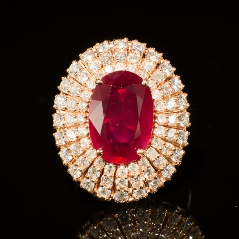 14K Gold 6.59ct Ruby 1.91ct Diamond Ring: Retail: $9,430.00 ******14K Gold Ruby & Diamond Ring ****** Metal: 14K Solid Gold / Total Item Weight: 11.2 grams / Country Made: United States / / Main Stone: Ruby / Color: Red / Carat Total Weight: 