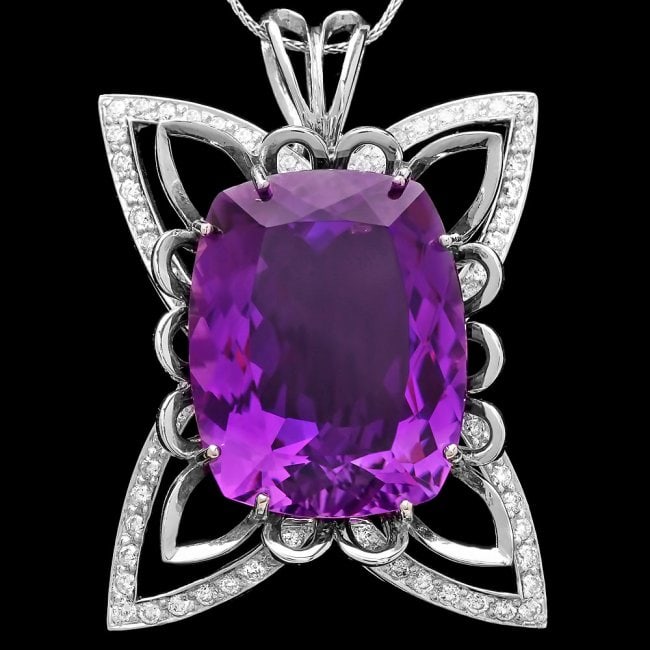 14k Gold 40ct Amethyst 1.45ct Diamond Pendant: Retail: $18,900.00 ****** 14k Gold 40ct Amethyst 1.45ct Diamond Pendant ****** Metal: 14k Solid White Gold / Size: 16 / Total Item Weight: 23.0 grams / Country Made: United States / / Main Stone: Amet