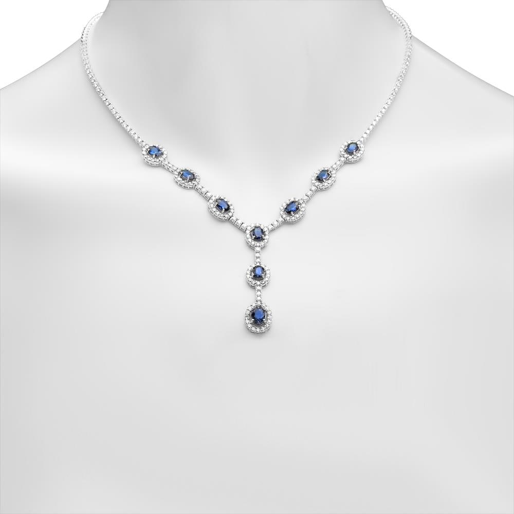 14K Gold 5.02ct Sapphire 5.67cts Diamond Necklace: Retail: $20,450.00 ****** 14K Gold 5.02ct Sapphire 5.67cts Diamond Necklace ****** Metal: 14K White Gold / Total Item Weight: 22.7 grams / Country Made: United States / Main Stone: Sapphire / Color: