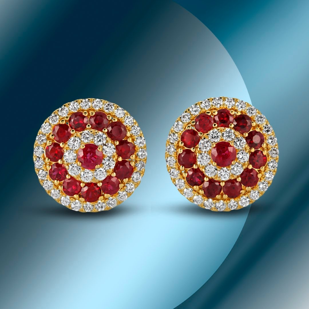14K Gold 3.75cts Ruby & 1.88cts Diamond Earrings: Retail: $11,268***** 14K Gold 3.75cts Ruby & 1.88cts Diamond Earrings****** Metal: 14K Yellow Gold/ Total Wt.: NA / Country Made USA// Main Stone: Ruby / Carat Total Wt: 3.75cts / Treatment: None/
