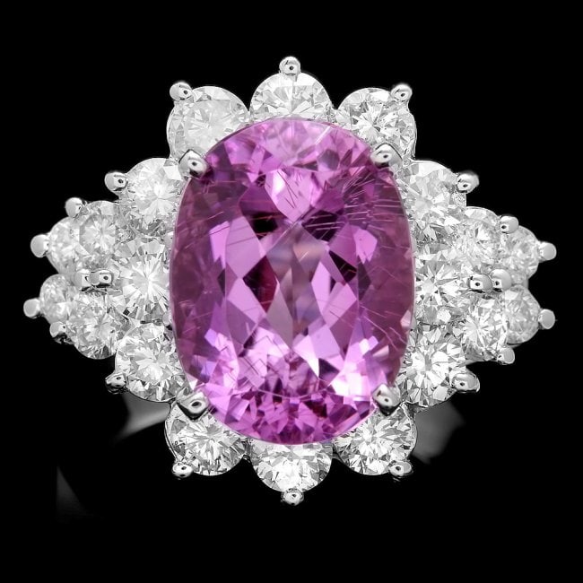 14k White Gold 6.00ct Kunzite 2.10ct Diamond Ring: Retail: $20,400.00 ****** 14k White Gold 6.00ct Kunzite 2.10ct Diamond Ring ****** Metal: 14k Solid White Gold / Size: 6.25 / Total Item Weight: 9.0 grams / Country Made: United States / / Main Stone: