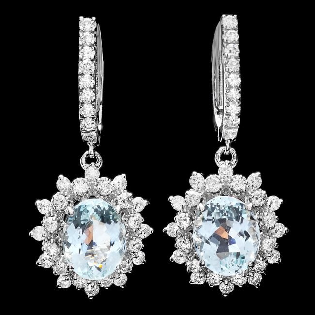 14k Gold 8ct Aquamarine 1.9ct Diamond Earrings: Retail: $12,750.00 ****** 14k Gold 8ct Aquamarine 1.9ct Diamond Earrings ****** Metal: 14k Solid White Gold / Total Item Weight: 9.5 grams / Country Made: United States / / Main Stone: Aquamarine / Co