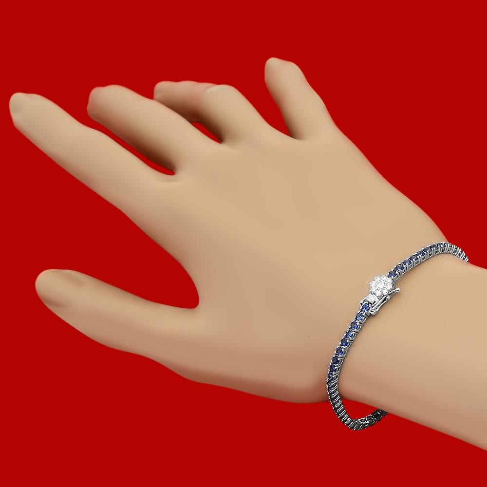 14k Gold 4.54ct Sapphire 0.40ct Diamond Bracelet: Retail: $5,520.00 ****** 14k Gold 4.54ct Sapphire 0.40ct Diamond Bracelet ****** Metal: 14k Solid White Gold / Total Item Weight: 8.3 grams / Country Made: United States / / Main Stone: Sapphire / Col