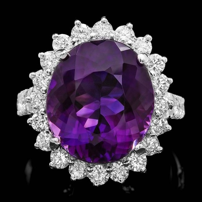 14k Gold 9.50ct Amethyst 1.60ct Diamond Ring: Retail: $8,800.00 ****** 14k Gold 9.50ct Amethyst 1.60ct Diamond Ring ****** Metal: 14k Solid White Gold / Size: 7 / Total Item Weight: 8 grams / Country Made: United States / / Main Stone: Amethyst /