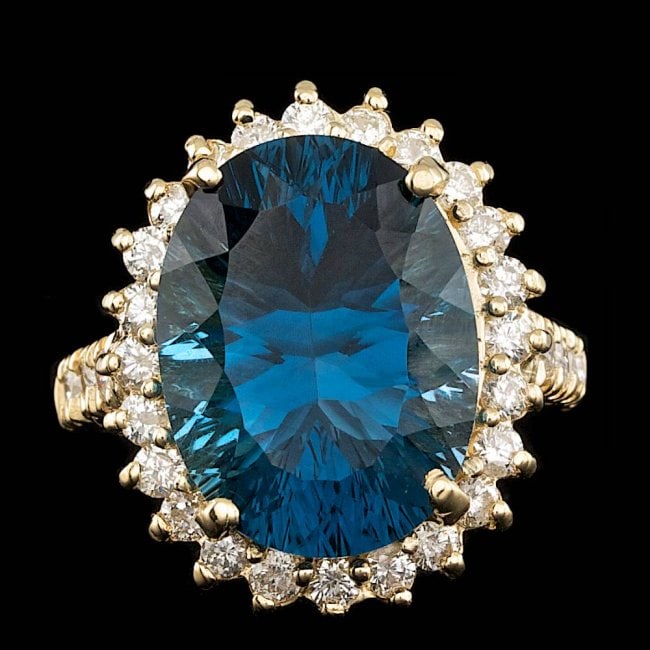 14k Yellow Gold 12.00ct Topaz 1.20ct Diamond Ring (1 of 5)