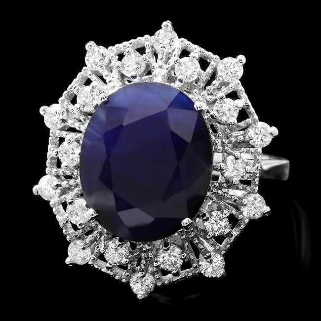 14k Gold 9.00ct Sapphire 0.85ct Diamond Ring: Retail: $8,300.00 ****** 14k Gold 9.00ct Sapphire 0.85ct Diamond Ring ****** Metal: 14k Solid White Gold / Size: 7.5 / Total Item Weight: 7.5 grams / Country Made: United States / / Main Stone: Sapphi