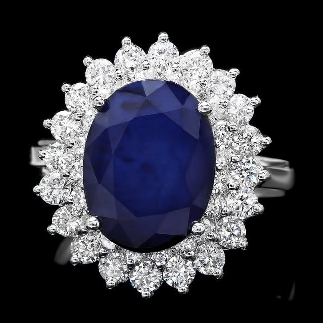 14k Gold 4.50ct Sapphire 1.45ct Diamond Ring: Retail: $8,500.00 ****** 14k Gold 4.50ct Sapphire 1.45ct Diamond Ring ****** Metal: 14k Solid White Gold / Size: 7.5 / Total Item Weight: 7 grams / Country Made: United States / / Main Stone: Sapphire