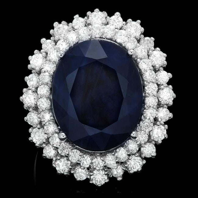 14k Gold 13.00ct Sapphire 1.85ct Diamond Ring: Retail: $14,700.00 ****** 14k Gold 13.00ct Sapphire 1.85ct Diamond Ring ****** Metal: 14k Solid White Gold / Size: 6.75 / Total Item Weight: 10.0 grams / Country Made: United States / / Main Stone: Sa
