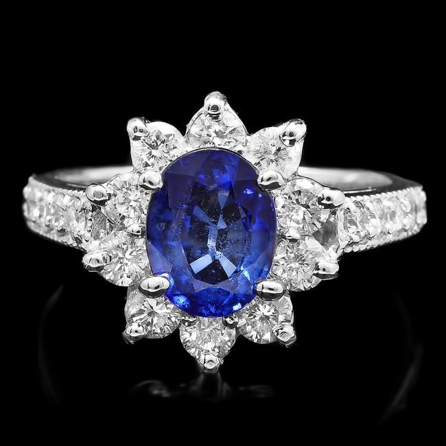14k Gold 1.80ct Sapphire 1.15ct Diamond Ring: Retail: $7,880.00 ****** 14k Gold 1.80ct Sapphire 1.15ct Diamond Ring ****** Metal: 14k Solid White Gold / Total Item Weight: 4.3 grams / Country Made: United States / / Main Stone: Sapphire / Color: 