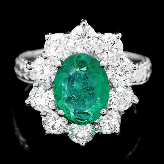 18k White Gold 2.25ct Emerald 1.25ct Diamond Ring: Retail: $19,650.00 ****** 18k White Gold 2.25ct Emerald 1.25ct Diamond Ring ****** Metal: 18k Solid White Gold / Size: 7 / Total Item Weight: 7.0 grams / Country Made: United States / / Main Stone: Em