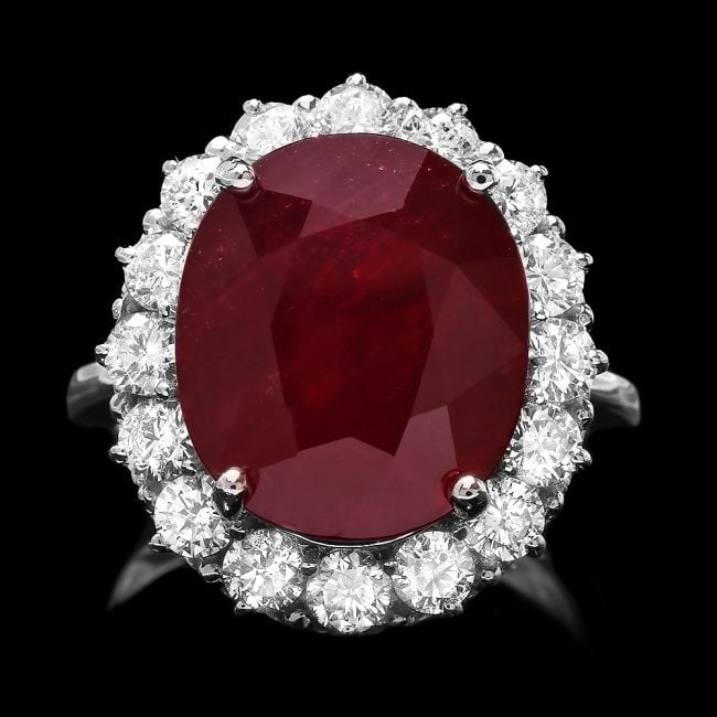 14k White Gold 12.00ct Ruby 1.60ct Diamond Ring: Retail: $11,300.00 ****** 14k White Gold 12.00ct Ruby 1.60ct Diamond Ring ****** Metal: 14k Solid White Gold / Size: 7.5 / Total Item Weight: 8.5 grams / Country Made: United States / / Main Stone: Ru