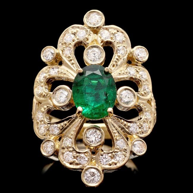 14k Gold 1.50ct Emerald 1.45ct Diamond Ring: Retail: $13,900.00 ****** 14k Gold 1.50ct Emerald 1.45ct Diamond Ring ****** Metal: 14k Solid Yellow Gold / Size: 7 / Total Item Weight: 8.5 grams / Country Made: United States / / Main Stone: Emerald
