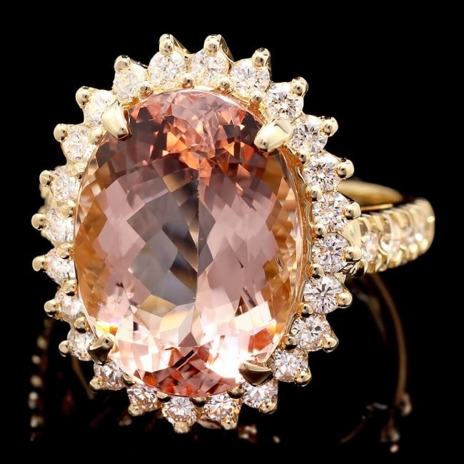 14k Gold 8.80ct Morganite 1.10ct Diamond Ring: Retail: $11,300.00 ****** 14k Gold 8.80ct Morganite 1.10ct Diamond Ring ****** Metal: 14k Solid Yellow Gold / Size: 6.5 / Total Item Weight: 8.0 grams / Country Made: United States / / Main Stone: Mor