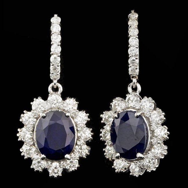 14k Gold 7.00ct Sapphire 2.80ct Diamond Earrings: Retail: $21,100.00 ****** 14k Gold 7.00ct Sapphire 2.80ct Diamond Earrings ****** Metal: 14k Solid White Gold / Total Item Weight: 8.5 grams / Country Made: United States / / Main Stone: Sapphire / Co