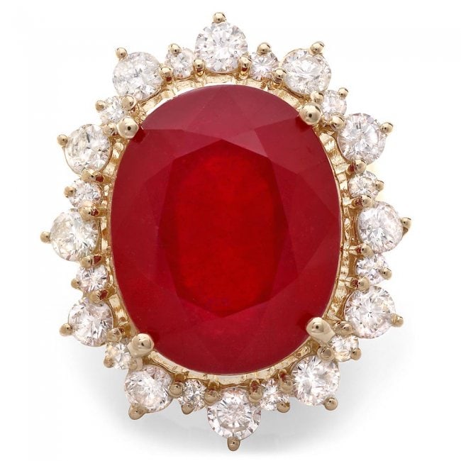 14k Yellow Gold 21.00ct Ruby 2.00ct Diamond Ring: Retail: $18,750.00 ****** 14k Yellow Gold 21.00ct Ruby 2.00ct Diamond Ring ****** Metal: 14k Solid Yellow Gold / Size: 7.5 / Total Item Weight: 15.0 grams / Country Made: United States / / Main Stone: