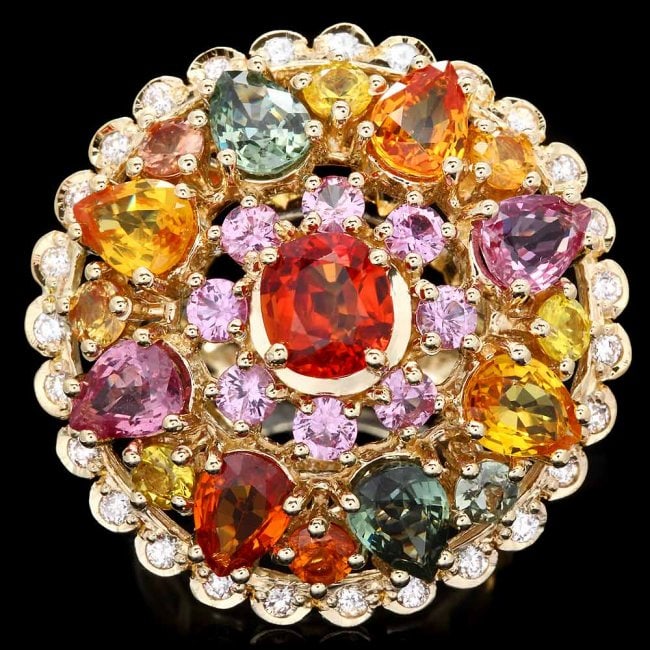 14k Gold 11.5ct Sapphire 0.75ct Diamond Ring: Retail: $11,800.00 ****** 14k Gold 11.5ct Sapphire 0.75ct Diamond Ring ****** Metal: 14k Solid Yellow Gold / Size: 6.5 / Total Item Weight: 15.0 grams / Country Made: United States / / Main Stone: Sap