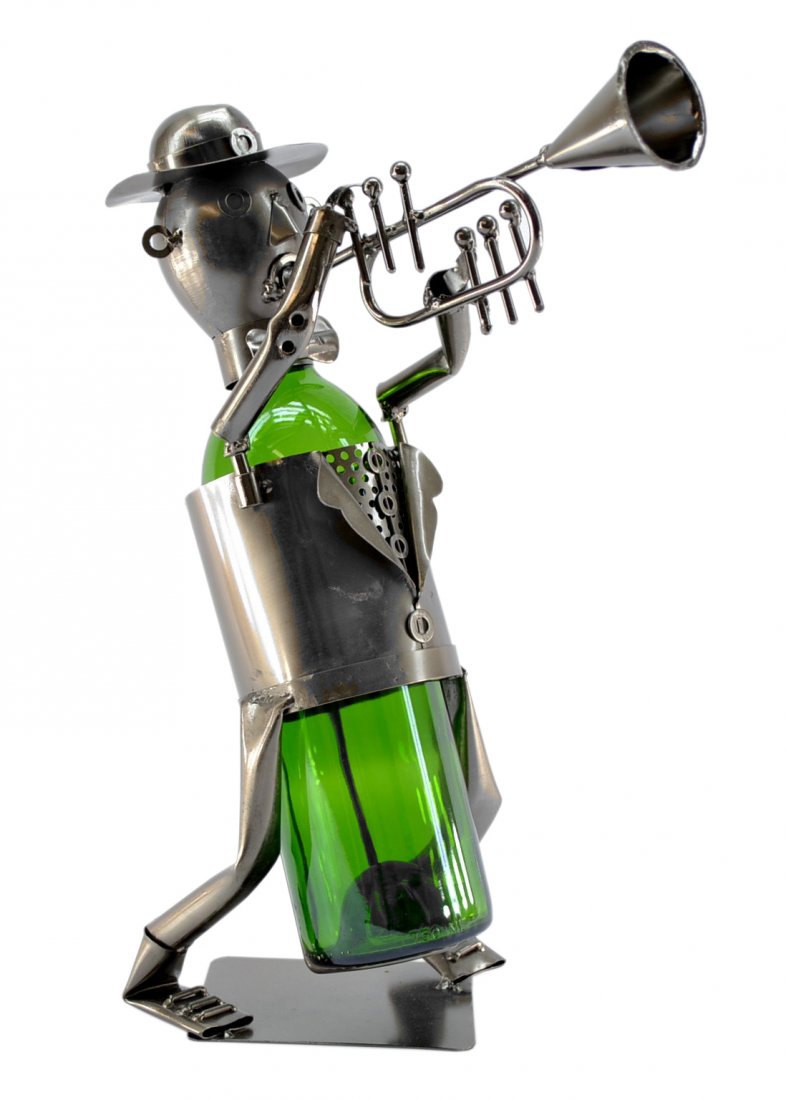 Jazz Bottle Holder: ZB120. METAL BOTTLE HOLDER, TRUMPET PLAYER 9x6x14.5
