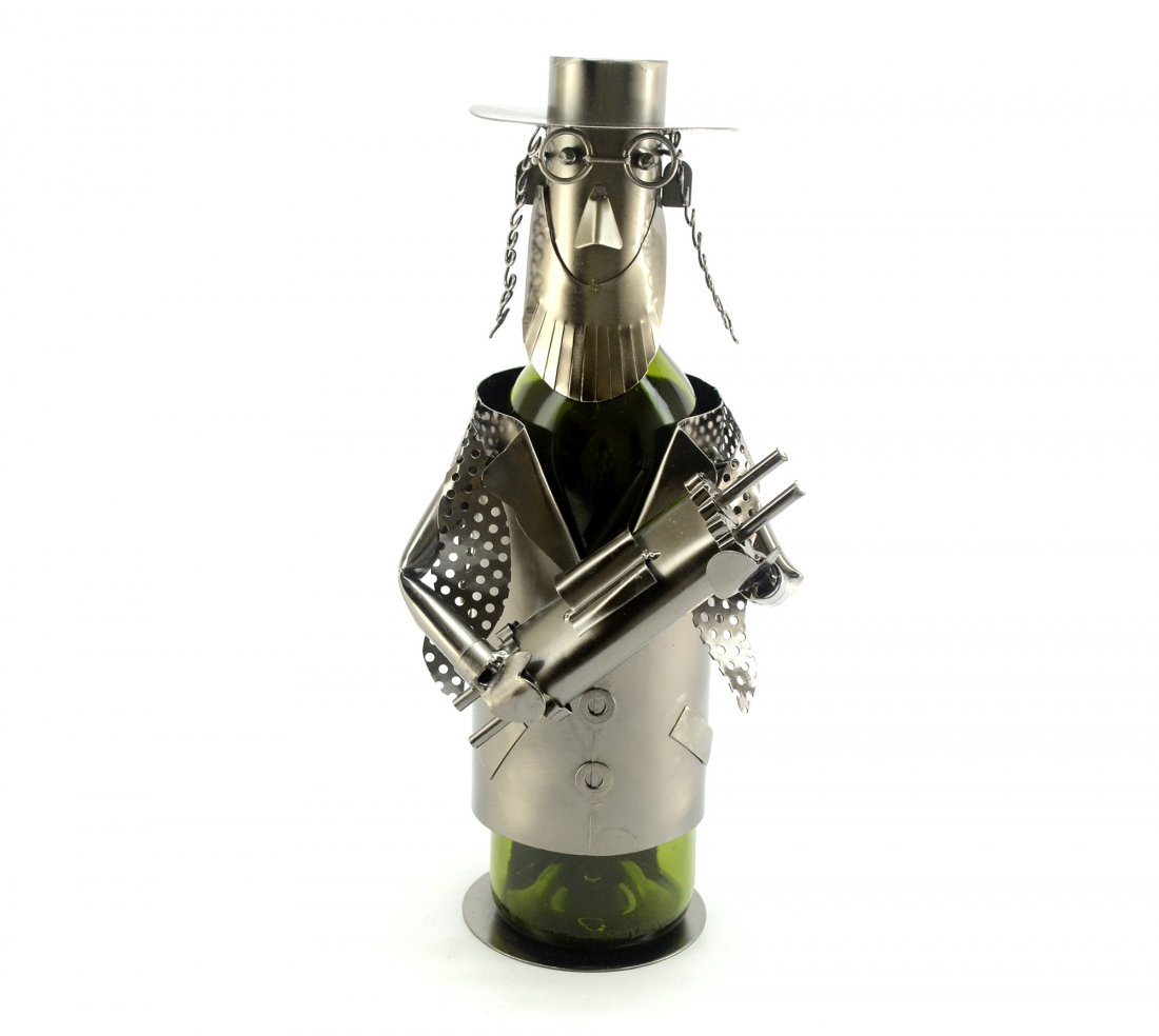 Rabbi W/Torah Bottle Holder: ZB1000. METAL BOTTLE HOLDER, RABBI WITH TORAH
