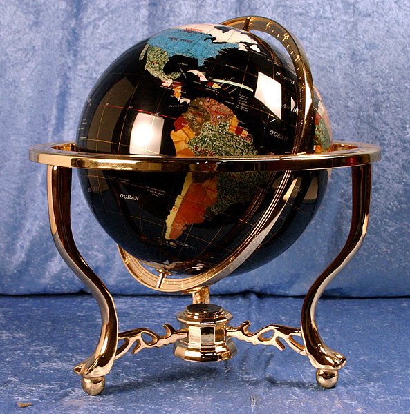 20"H Black Globe Natural Stone: YG90. 20"x17" BLACK GLOBE IN NATURAL STONE WITH GOLD PLATED BRASS STAND,HIGH QUALITY AND GLOSSY FINISH, THREE LEGS.
