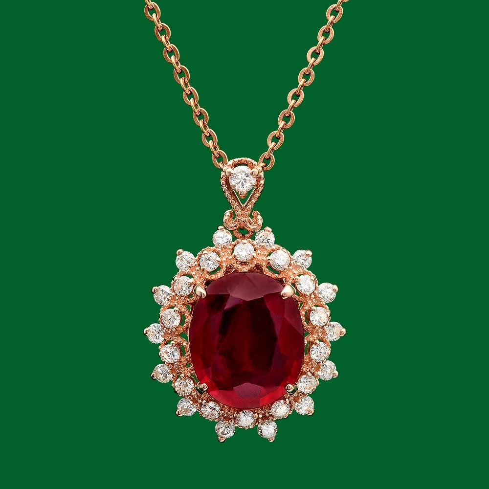 14k Gold 6.48ct Ruby 0.87ct Diamond Pendant: Retail: $4,800.00 ****** 14k Gold 6.48ct Ruby 0.87ct Diamond Pendant ****** Metal: 14k Solid Yellow Gold / Size: 7 / Total Item Weight: 4.7 grams / Country Made: United States / / Main Stone: Ruby / C