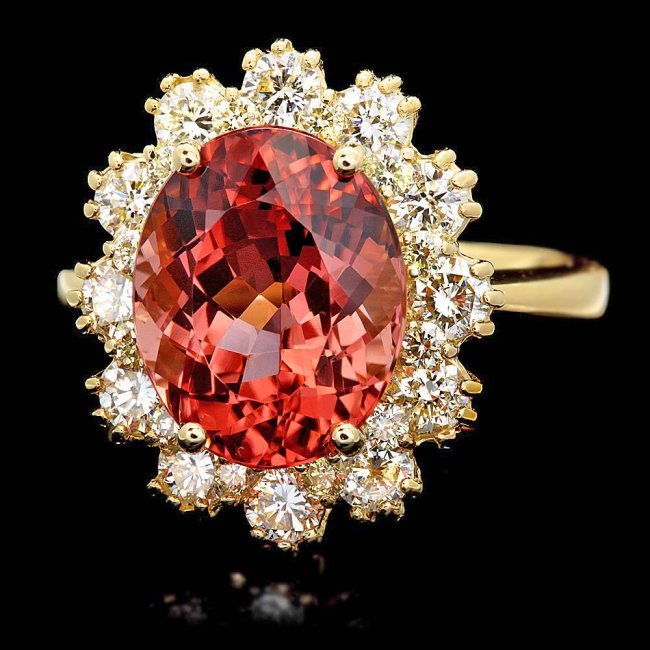 14k Gold 5ct Tourmaline 1.30ct Diamond Ring: Retail: $10,700.00 ****** 14k Gold 5ct Tourmaline 1.30ct Diamond Ring ****** Metal: 14k Solid Yellow Gold / Size: 6.75 / Total Item Weight: 6.5 grams / Country Made: United States / / Main Stone: Tour