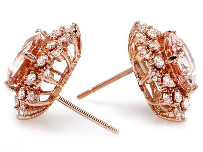 14k Rose 5ct Morganite 1.25ct Diamond Earrings: Retail: $9,100.00 ****** 14k Rose 5ct Morganite 1.25ct Diamond Earrings ****** Metal: 14k Solid Rose Gold / Total Item Weight: 5.1 grams / Country Made: United States / / Main Stone: Morganite / Color