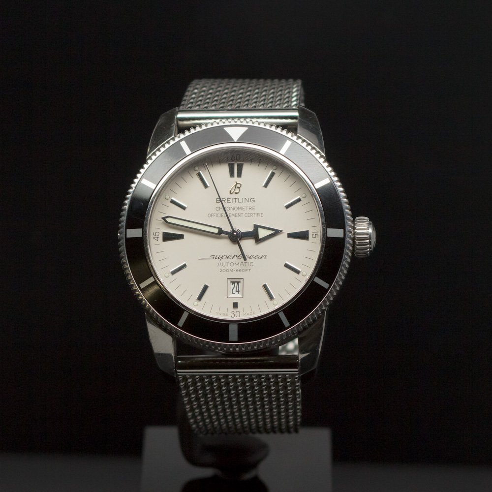 Breitling Superocean Heritage 46mm Men's Wristwatch: ****** Breitling Superocean Heritage 46mm Men's Wristwatch ****** One Mens, Breitling Superocean Heritage 46mm electronically tested and polished / Case: Steel 46mm / Dial: Ivory / Bracelet: Steel / S