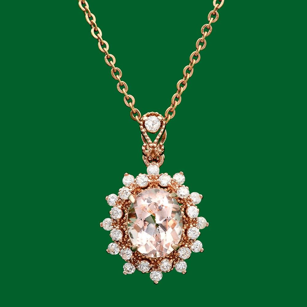 14k Gold 2.67ct Morganite 0.70ct Diamond Pendant: Retail: $3,900.00 ****** 14k Gold 2.67ct Morganite 0.70ct Diamond Pendant ****** Metal: 14k Solid Yellow Gold / Total Item Weight: 2.9 grams / Country Made: United States / / Main Stone: Morganite / C