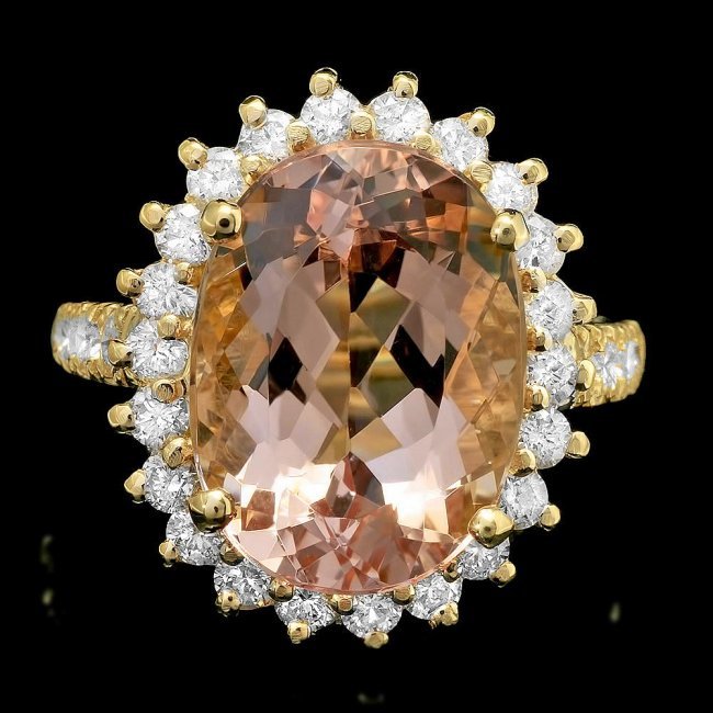 14k Gold 8.00ct Morganite 1.30ct Diamond Ring: Retail: $8,900.00 ****** 14k Gold 8.00ct Morganite 1.30ct Diamond Ring ****** Metal: 14k Solid Yellow Gold / Size: 7 / Total Item Weight: 7.5 grams / Country Made: United States / / Main Stone: Morgan