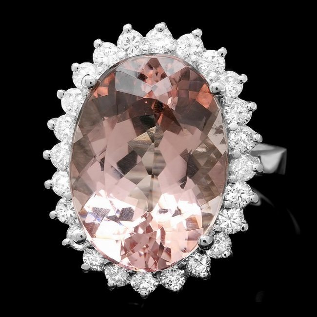 14k Gold 11.00ct Morganite 1.10ct Diamond Ring: Retail: $8,600.00 ****** 14k Gold 11.00ct Morganite 1.10ct Diamond Ring ****** Metal: 14k Solid White Gold / Size: 7 / Total Item Weight: 8.5 grams / Country Made: United States / / Main Stone: Morgan