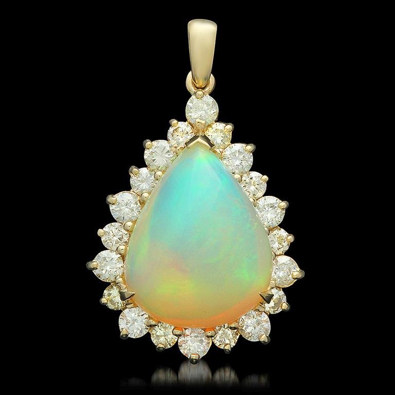 14K Gold 10.78ct Opal 2.15ct Diamond Pendant: Retail: $16,786.00 ****** 14K Gold Opal & Diamond Pendant ****** Metal: 14K Solid Yellow Gold / Total Item Weight: 8.2 / Country Made: United States / / Main Stone: Opal / Color: White / Carat Total W