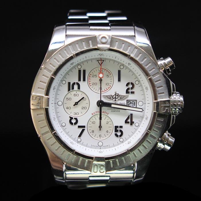 Breitling 48mm Super Avenger Chronograph Mens: ****** Breitling 48mm Super Avenger Chronograph Mens Wristwatch ****** Breitling Super Avenger Chronograph White Dial SS electronically tested and polished / Case: Steel 48mm / Dial: White / Bracelet: