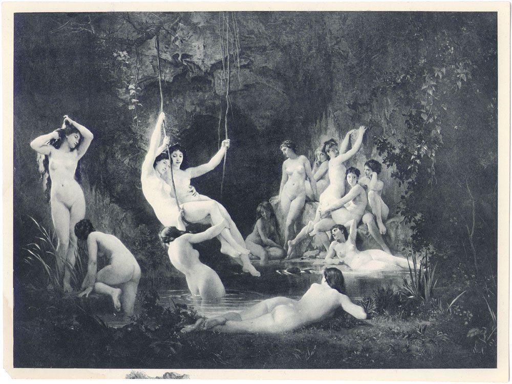 1893 Print-NYMPHS-Bouguerreau-Rare Photogravure-Nudes: This is a very scarce VINTAGE large format Victorian-era photogravure erotic print from the 1893 portfolio "Nude in Art." By Clarence Lansing, published by Haskell Publishing, Boston. Printed using th