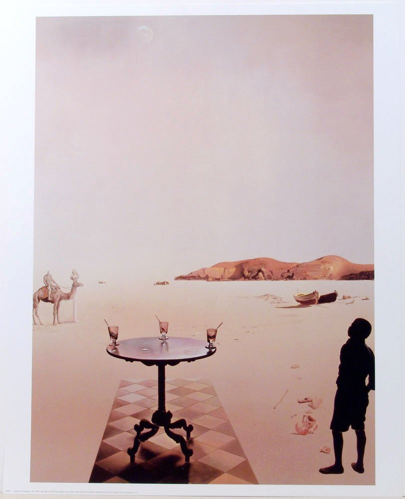 1999 Print-Surrealist Salvador Dali-1936 SUN TABLE: This is a 1999 print of the 1936 painting by Salvador Dali titled Sun Table. 1999 Artists' Rights Society. Published by New York Graphic Society. Printed in USA. Dali's preeminent intellectual and art
