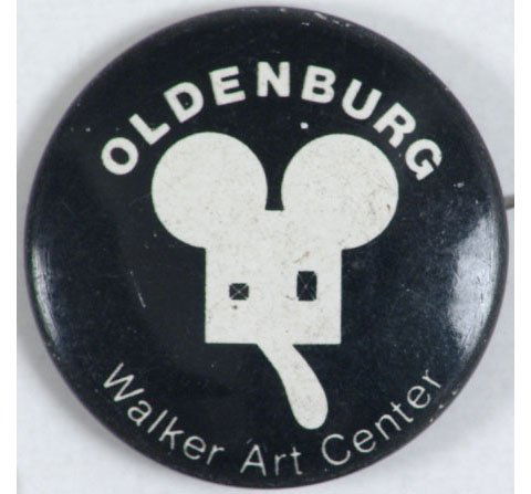 Rare 1971 Art Expo Pinback OLDENBURG GEOMETRIC MOUSE: This is a rare vintage 1971 Claes Oldenburg geometric mouse pinback button.From an art exhibition at Walker Art Center in Minneapolis, MN. Pin features his 'Geometric Mouse'......The portrait head has